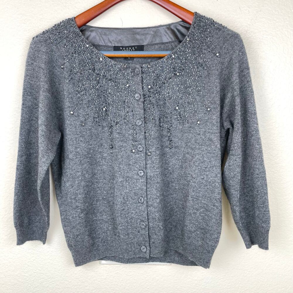 Cardigan Sz S Cashmere Lambswool Silk Beaded Quiet Luxury Cottage Retro Preppy